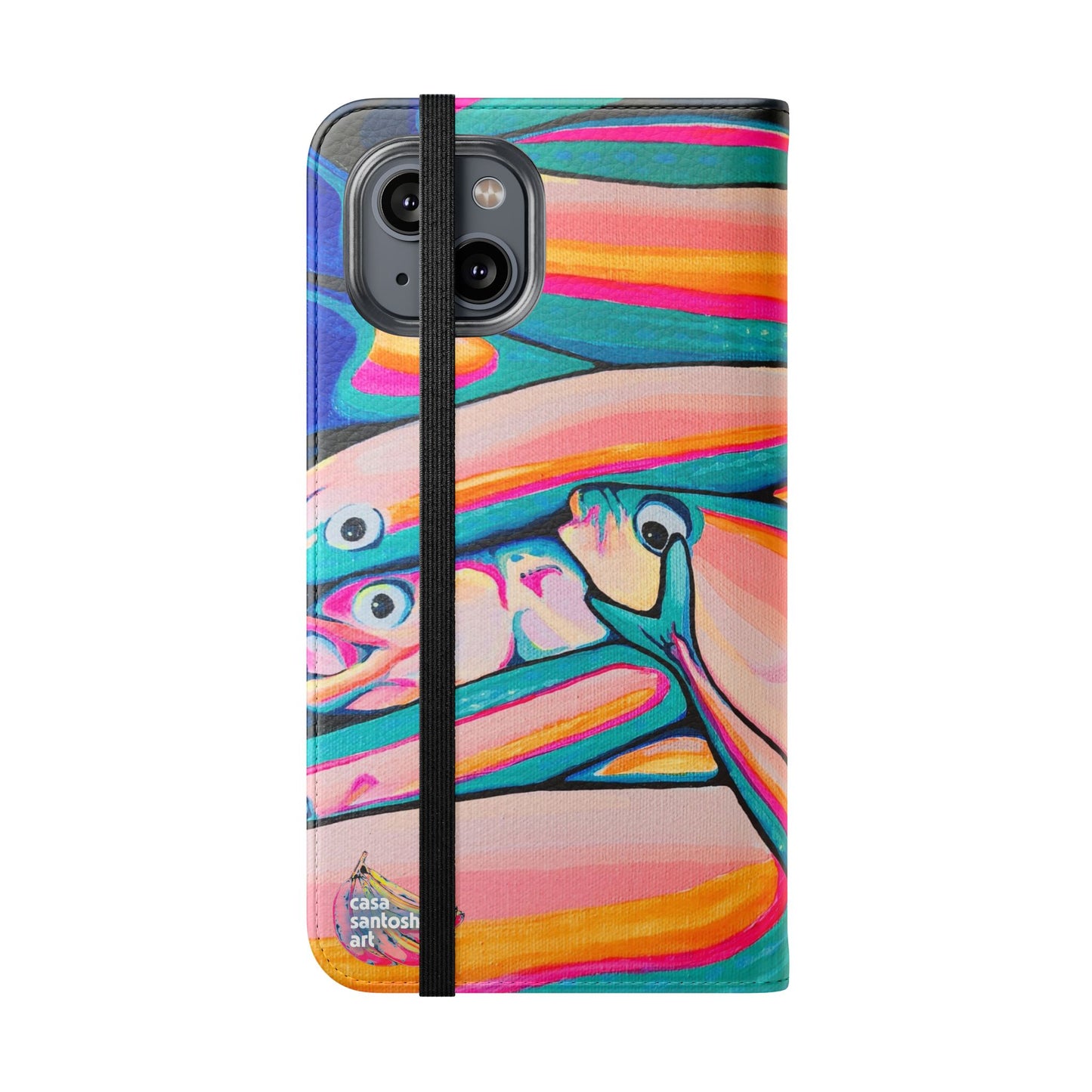 Neon Fish Flip Phone Case – Wallet Cover with Card Slots