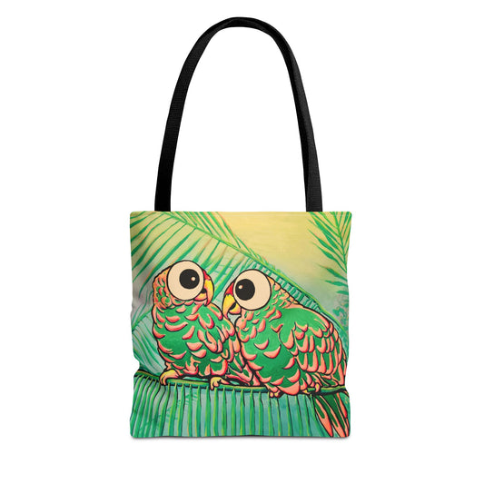 Premium Chatty Cyclops Parrots Tote Bag, Original Artist Design, Reusable Shopping Tote,  Eco-Friendly