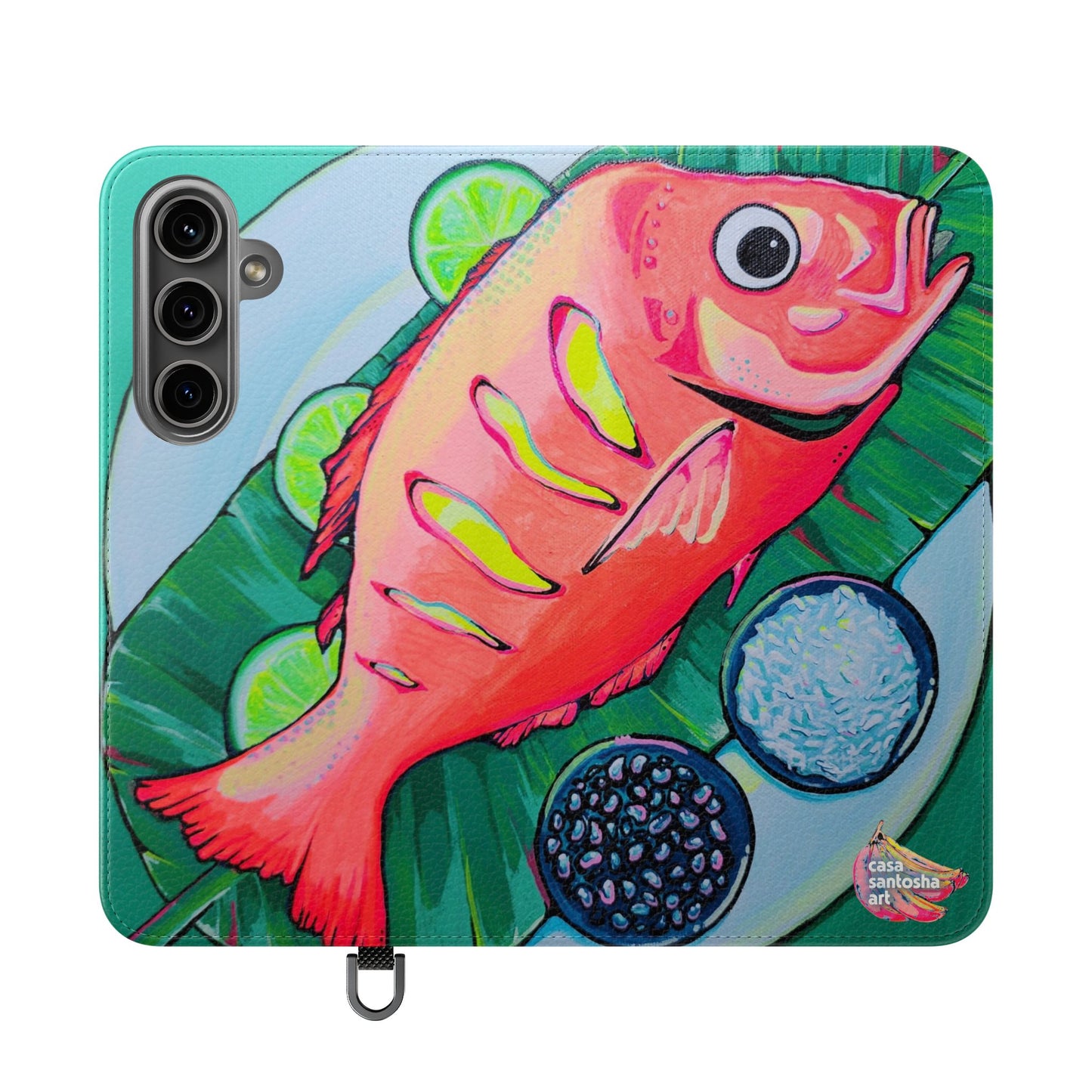 Neon Fried Fish Flip Phone Case – Wallet Cover with Card Slots