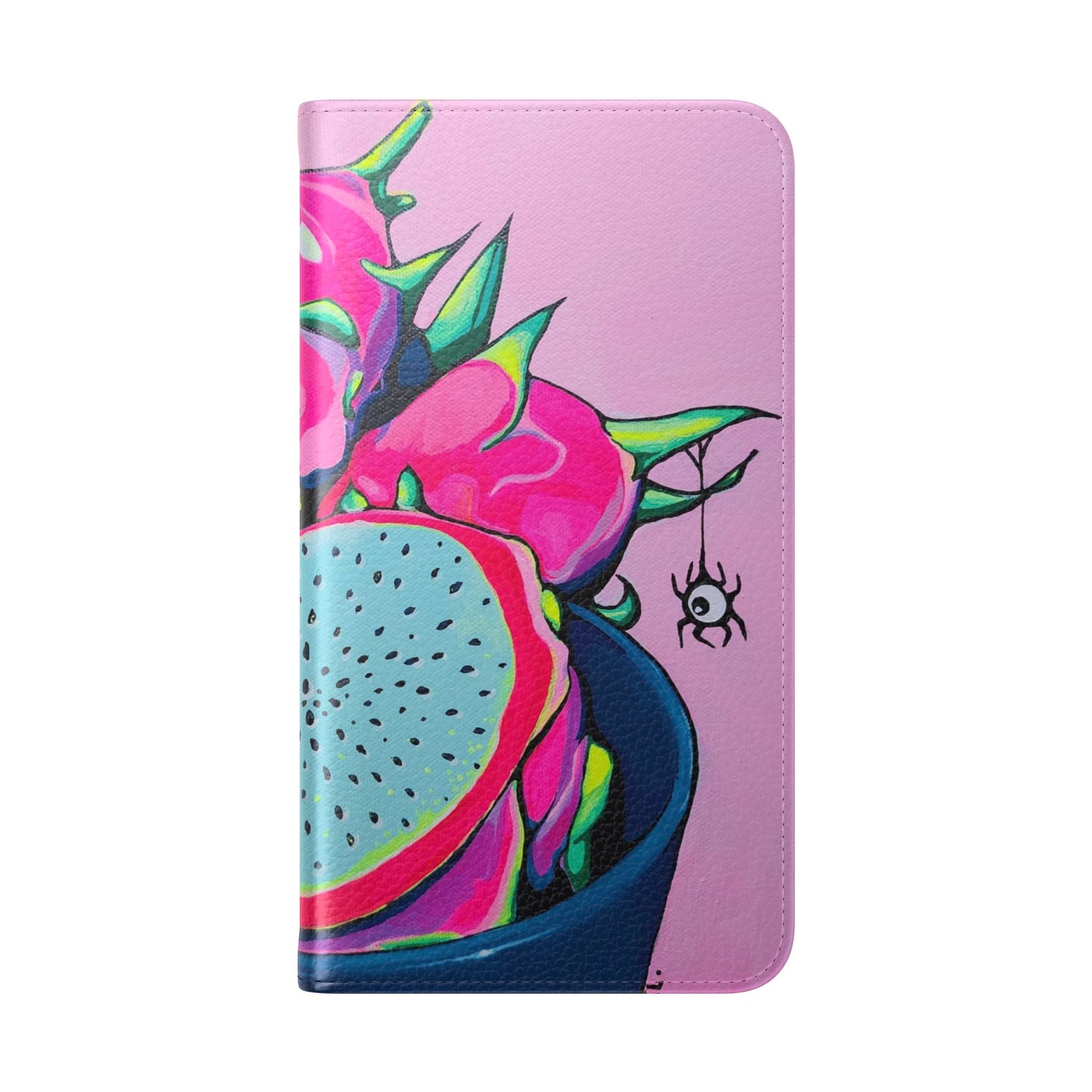 Neon Pink Dragon Fruit Flip Phone Case – Wallet Cover with Card Slots