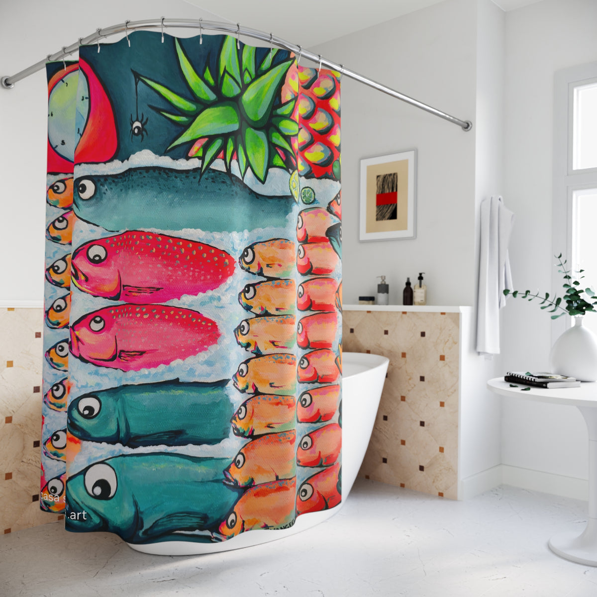 Neon Cabo Fish Market Pop Art Shower Curtain