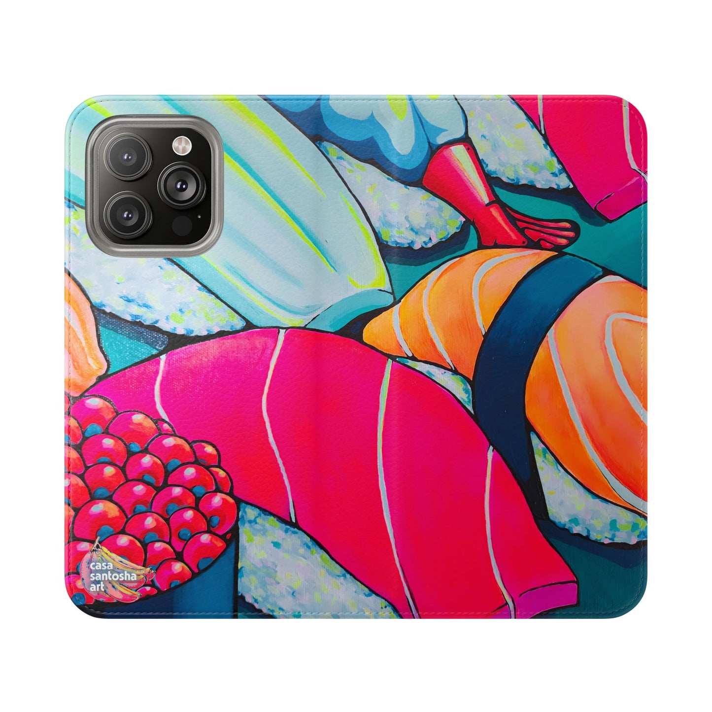 Étui portefeuille pour téléphone à clapet Neon Sushi avec porte-cartes