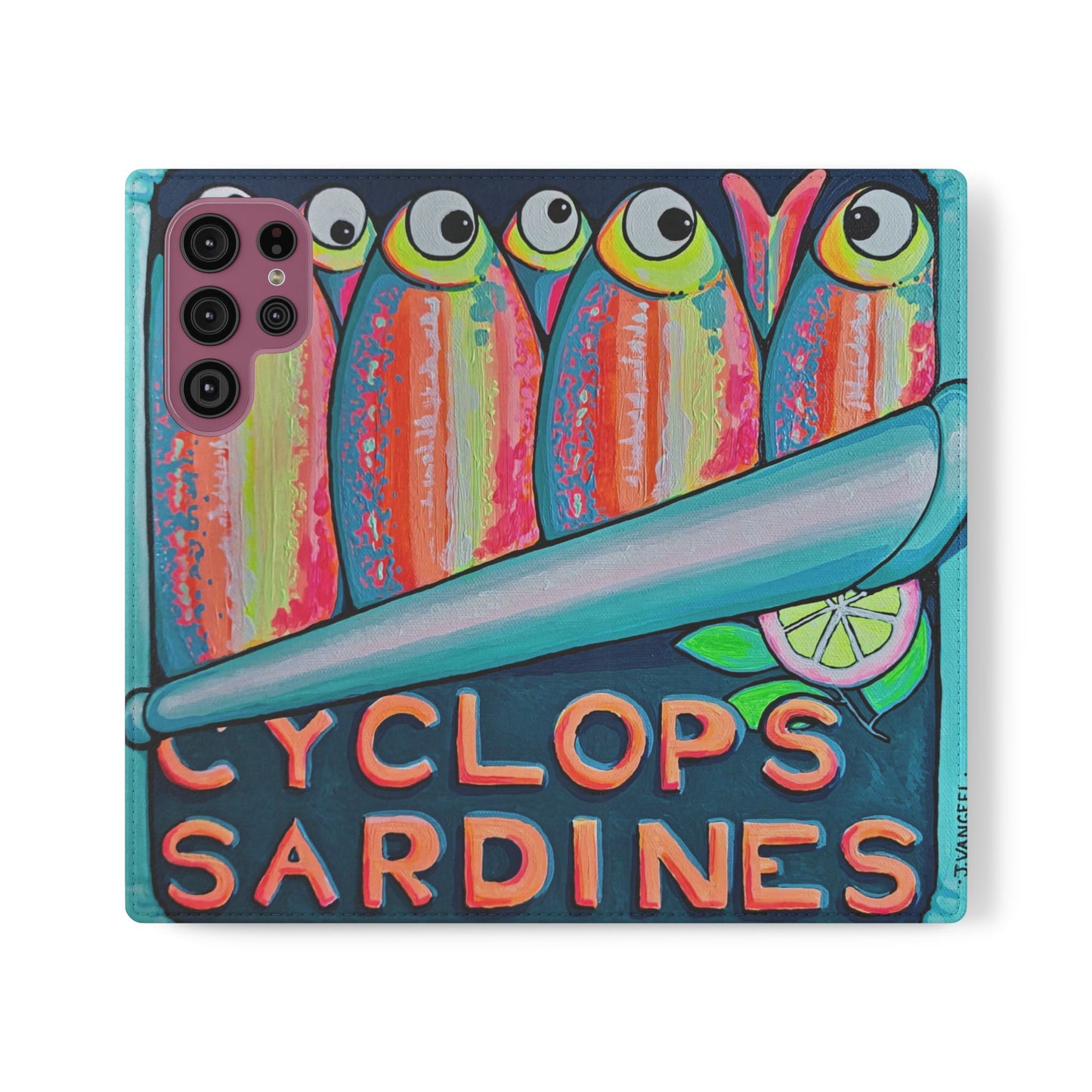 Neon Sardines Flip Phone Case – Wallet Cover with Card Slots