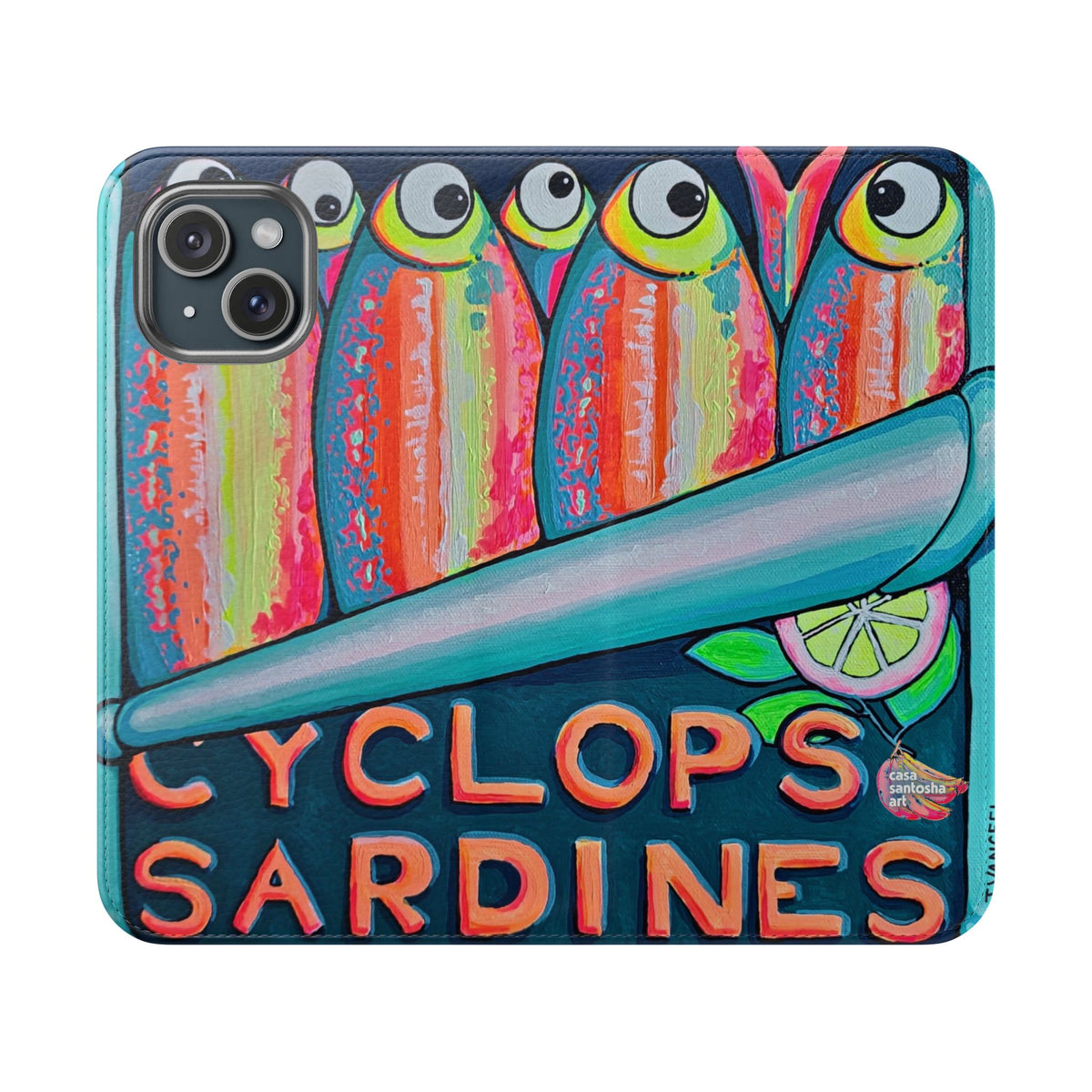 Neon Sardines Flip Phone Case – Wallet Cover with Card Slots