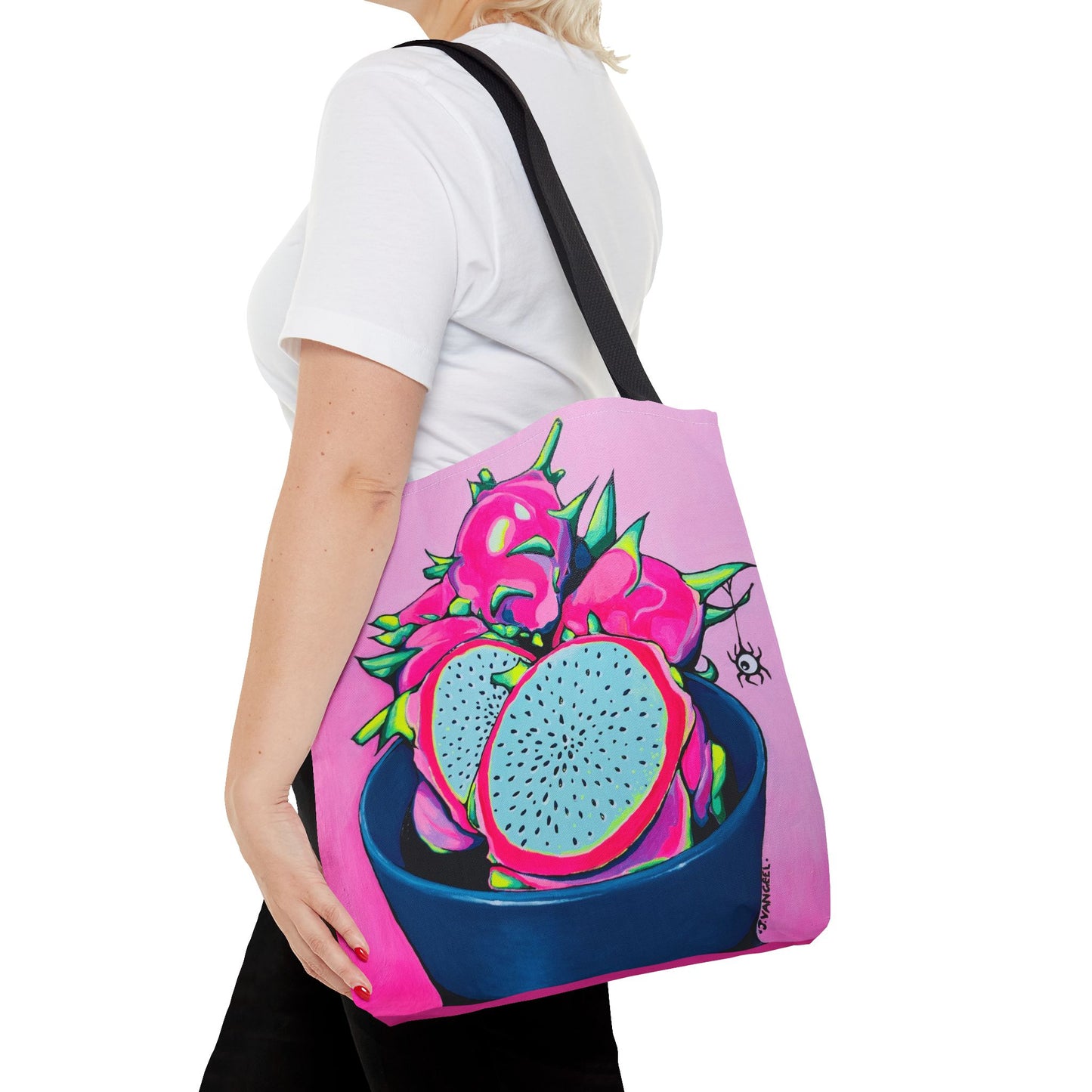 Premium Neon Pink Dragon Fruit Tote Bag, Original Artist Design, Reusable Shopping Tote, Eco-Friendly