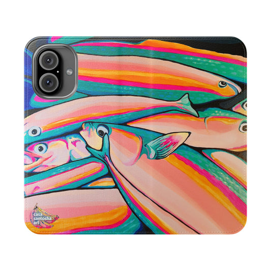 Neon Fish Flip Phone Case – Wallet Cover with Card Slots