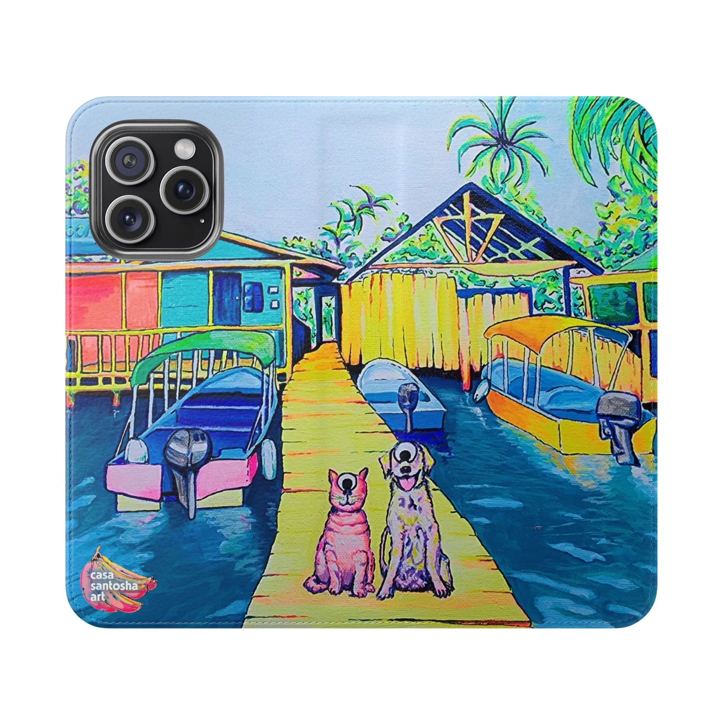 Cyclops Cat and Dog in Bocas Flip Phone Case – Wallet Cover with Card Slots