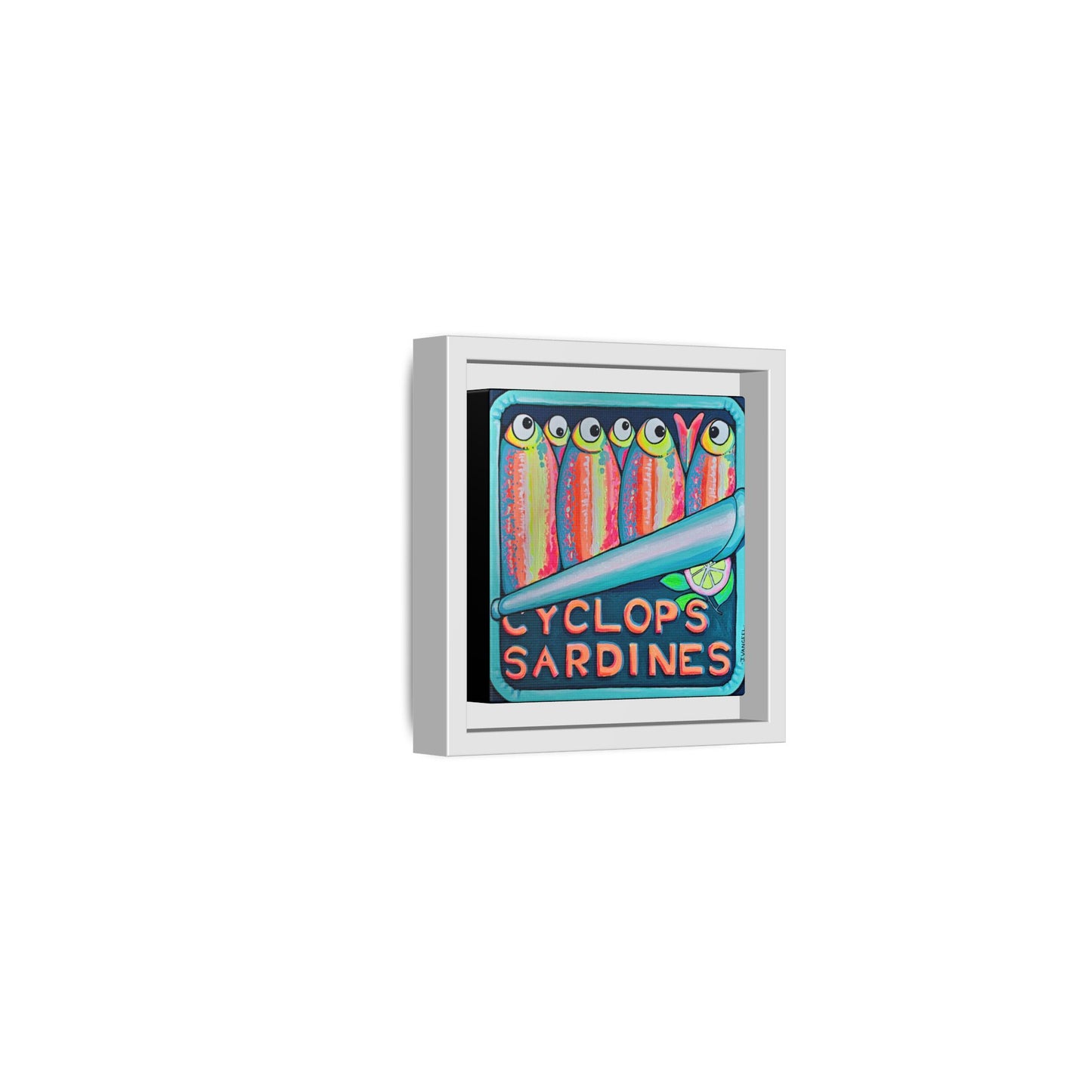 Framed Neon Sardines Canvas Print