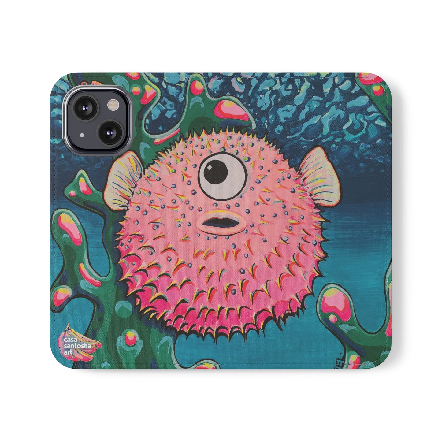 Cyclops Pufferfish Flip Phone Case – Wallet Cover with Card Slots