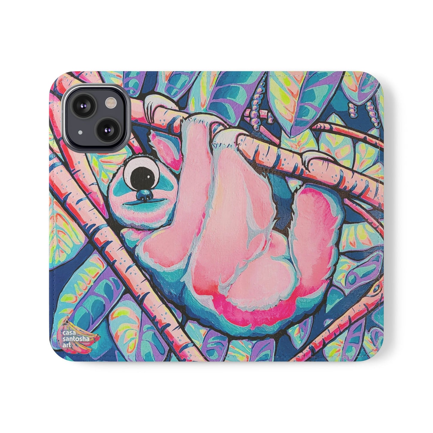 Cyclops Sloth Flip Phone Case – Wallet Cover with Card Slots