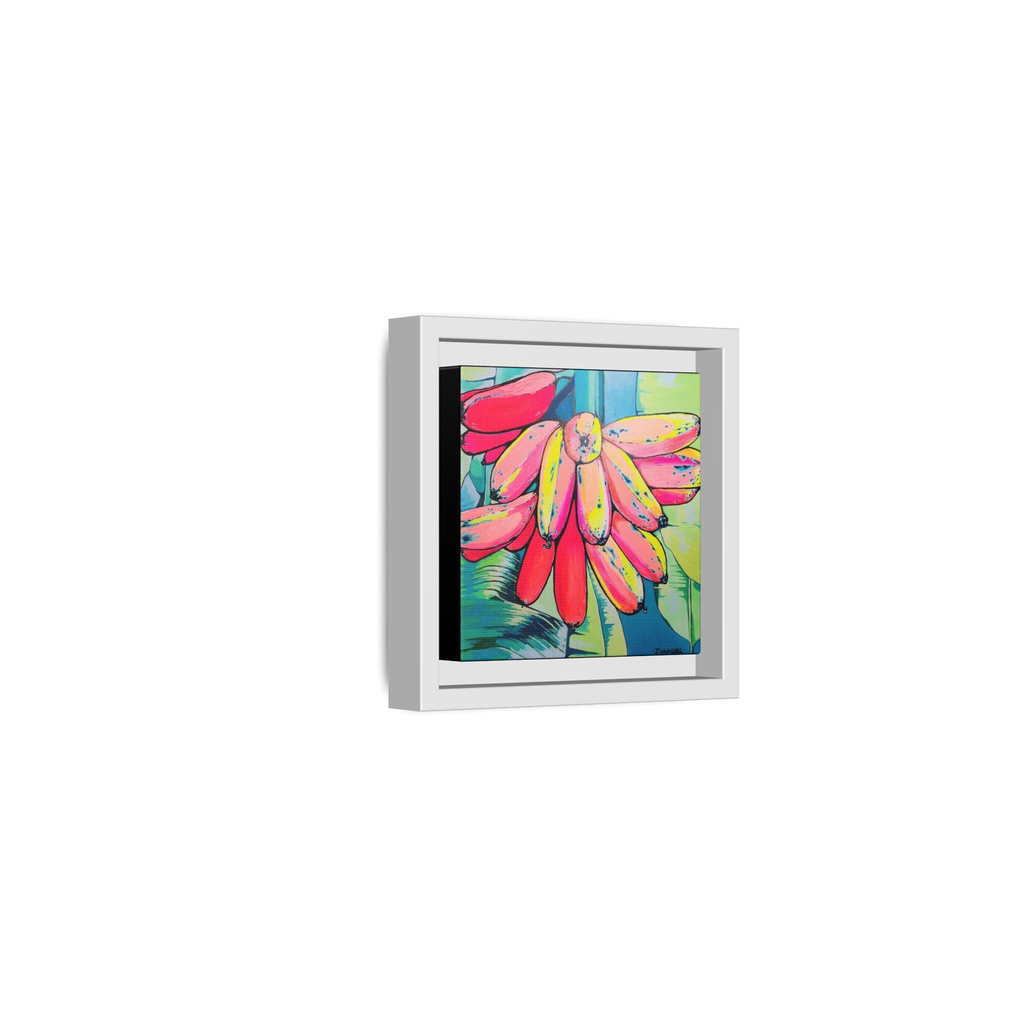 Framed Neon Primitivo Bananas Canvas Print