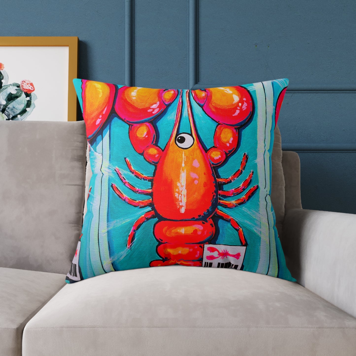 Neon Lobster Art Canvas Decorative Pillow
