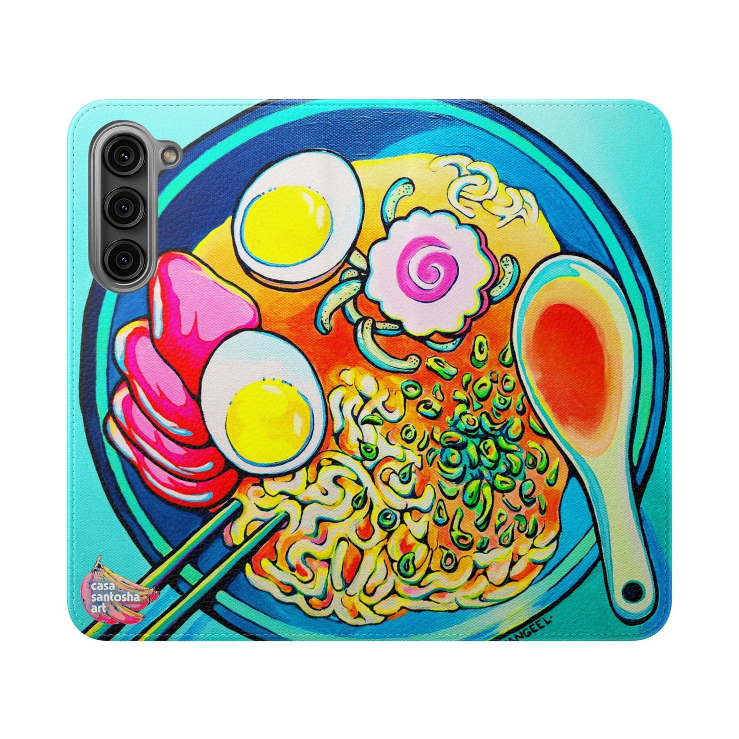 Neon Ramen Flip Phone Case – Wallet Cover with Card Slots