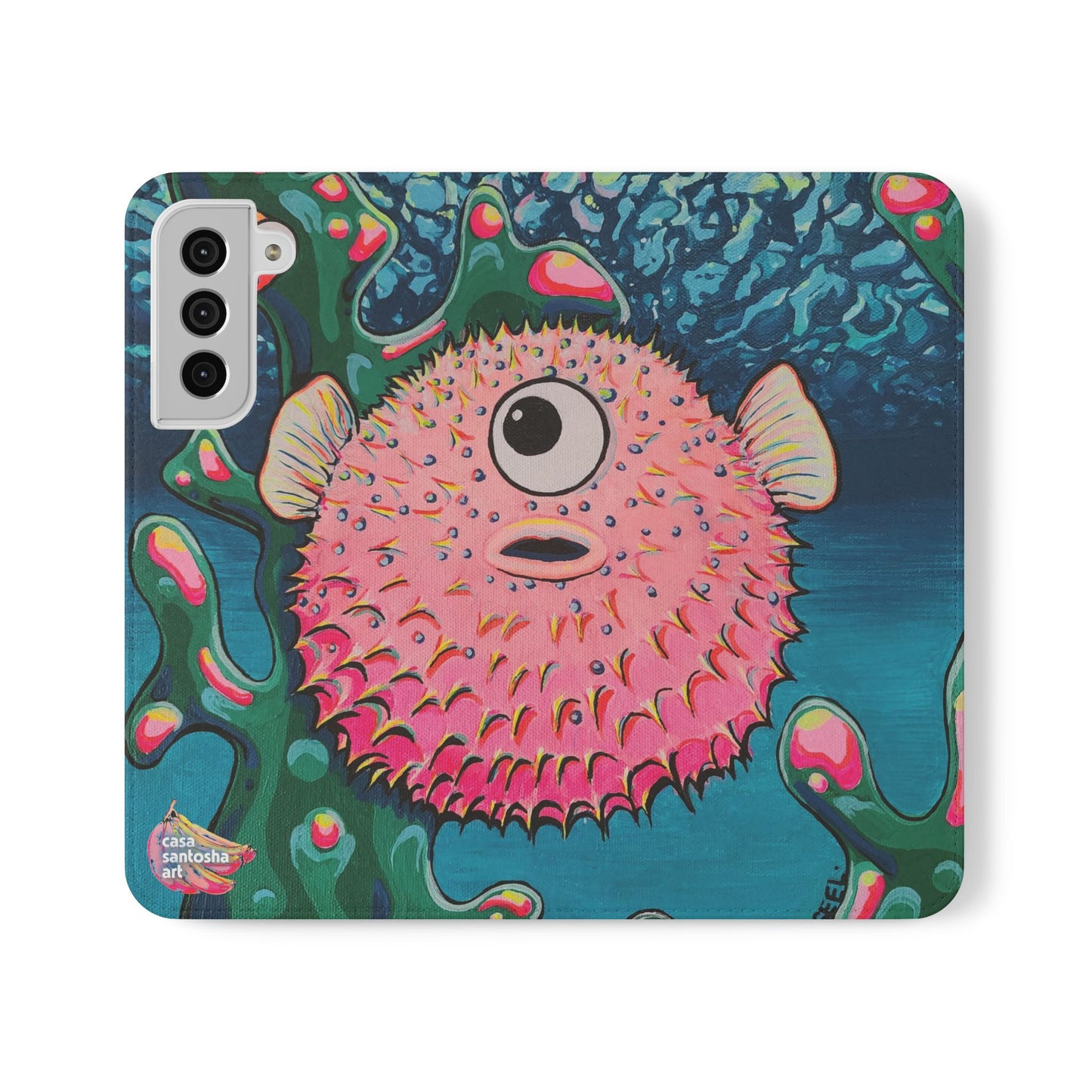 Cyclops Pufferfish Flip Phone Case – Wallet Cover with Card Slots