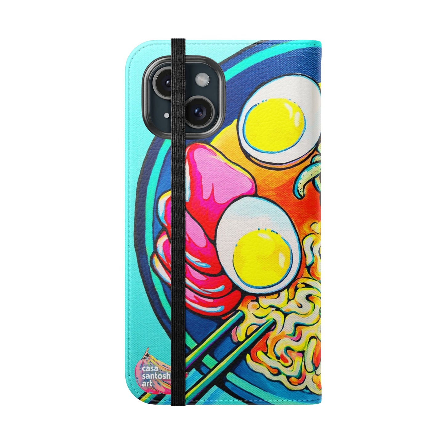 Neon Ramen Flip Phone Case – Wallet Cover with Card Slots