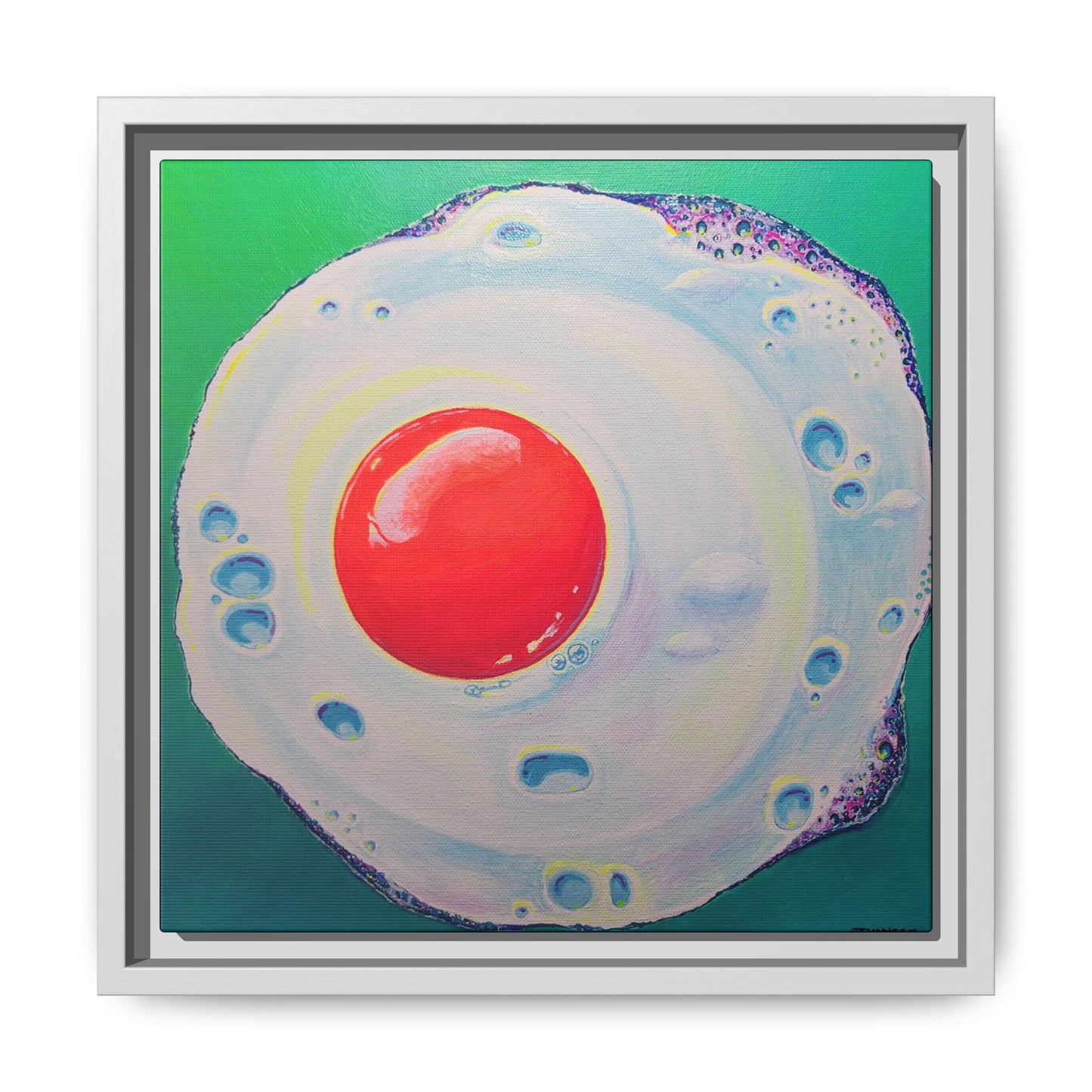 Framed Neon Fried Egg Canvas Print