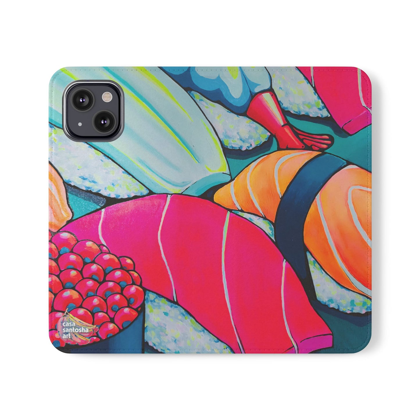 Étui portefeuille pour téléphone à clapet Neon Sushi avec porte-cartes