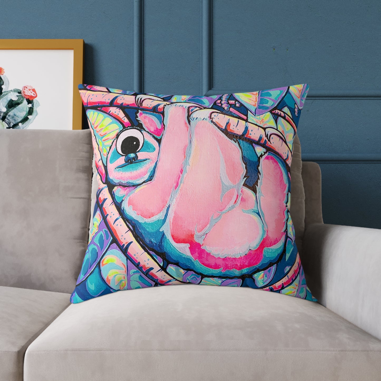 Cyclops Sloth Art Canvas Decorative Pillow