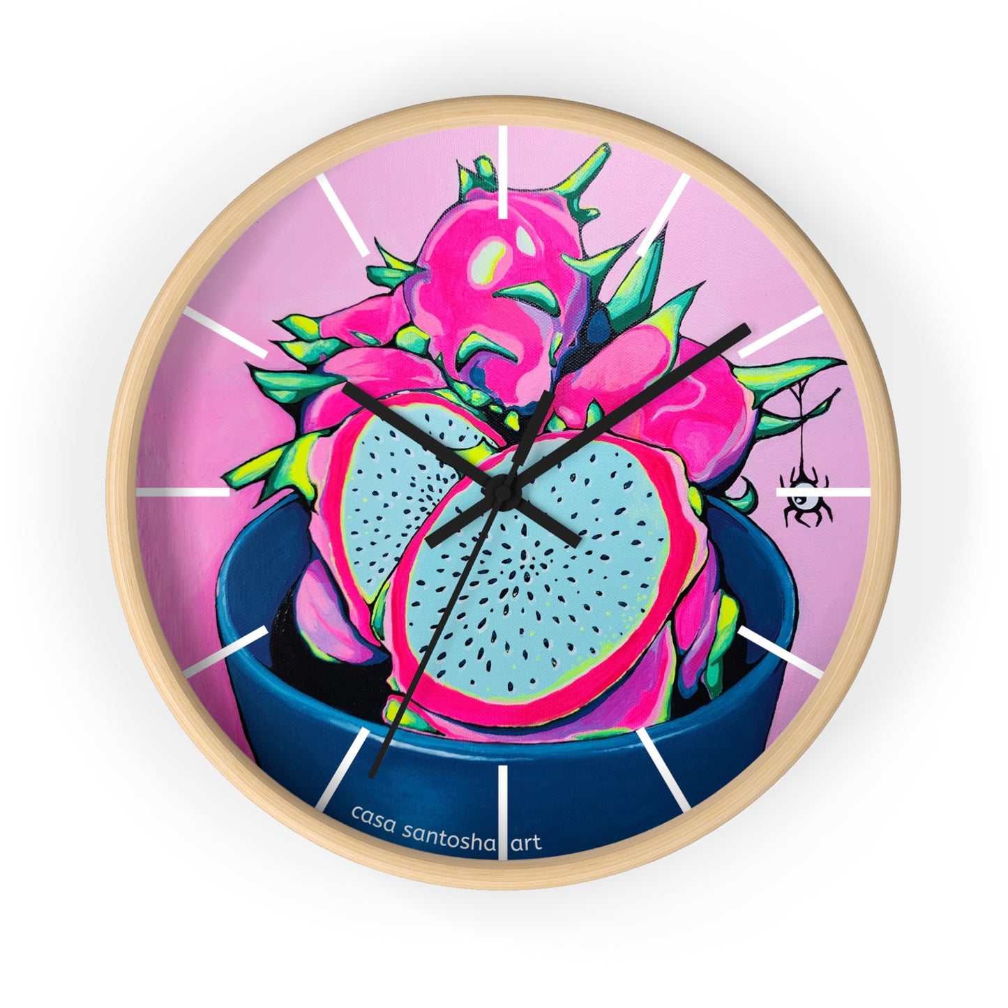 Neon Pink Dragon Fruit Pop Art Wall Clock