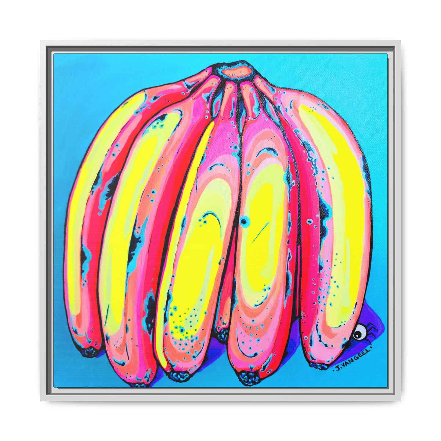 Framed Neon Fat Bananas Canvas Print