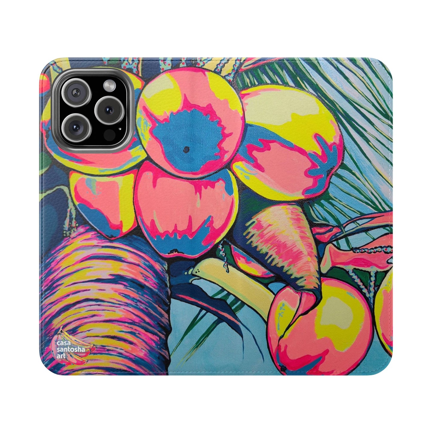 Neon Coconuts Flip Phone Case – Wallet Cover with Card Slots
