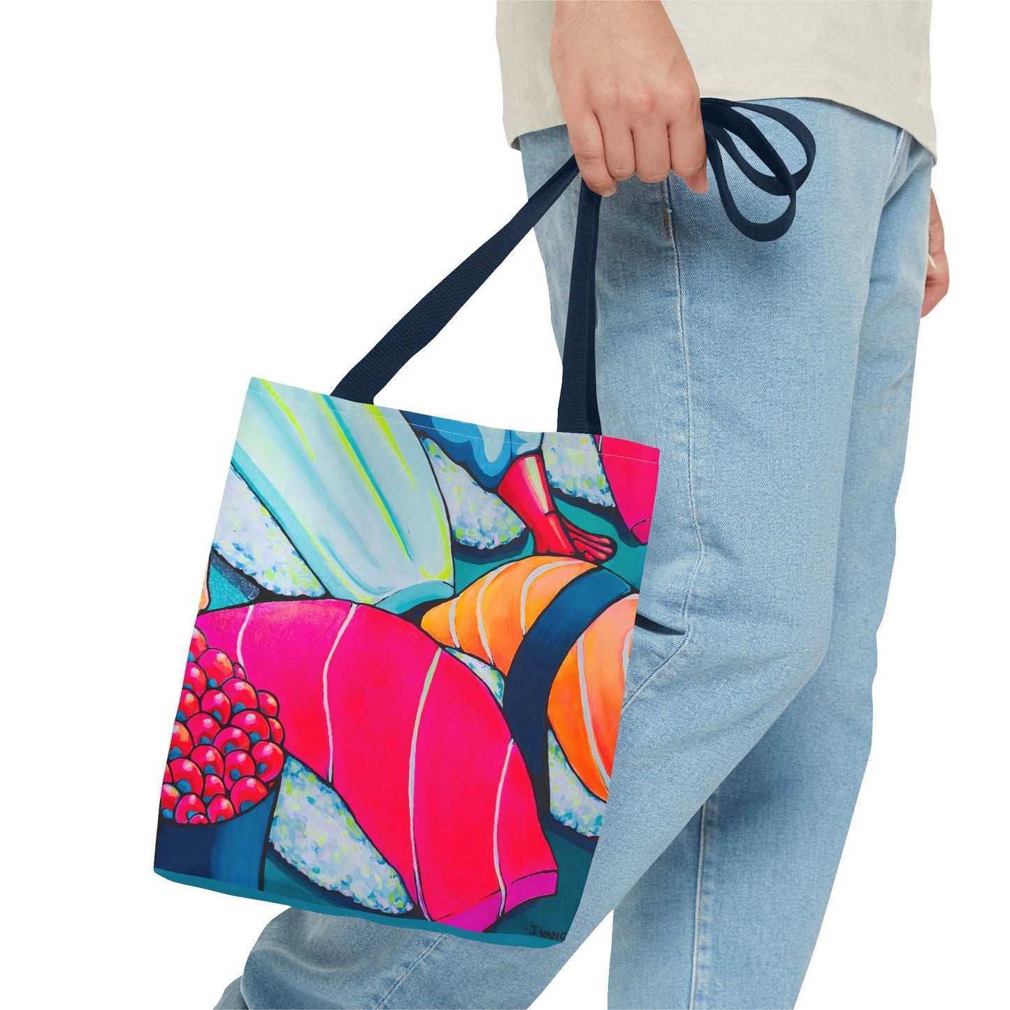 Sac fourre-tout Sushi Néon Premium, Design d'artiste original, Sac de courses réutilisable, Écologique