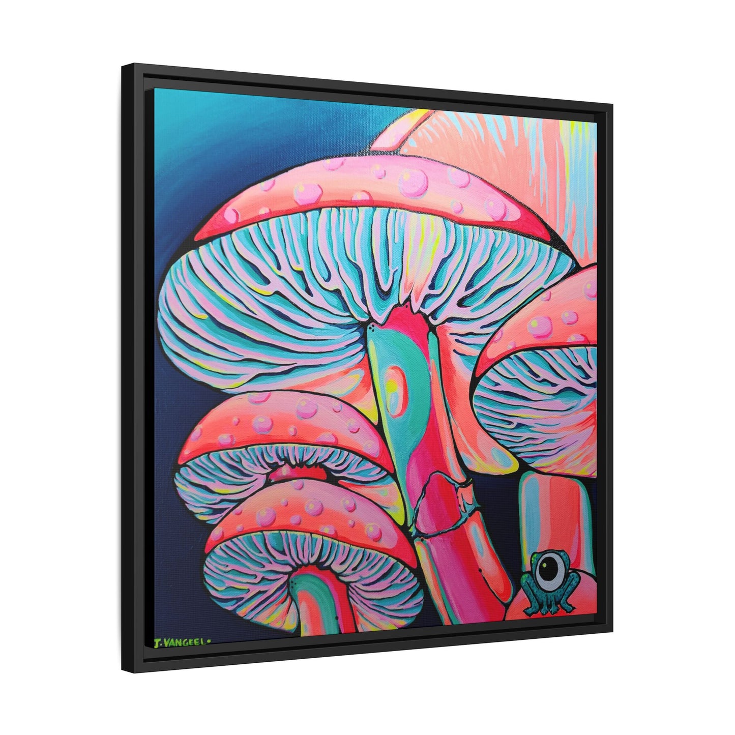 Framed Trippy Mushrooms Canvas Print