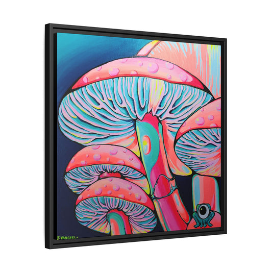 Framed Trippy Mushrooms Canvas Print