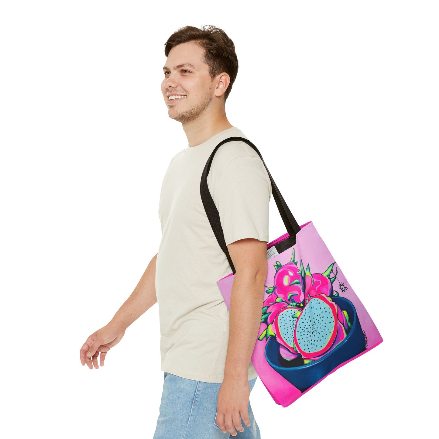 Premium Neon Pink Dragon Fruit Tote Bag, Original Artist Design, Reusable Shopping Tote, Eco-Friendly