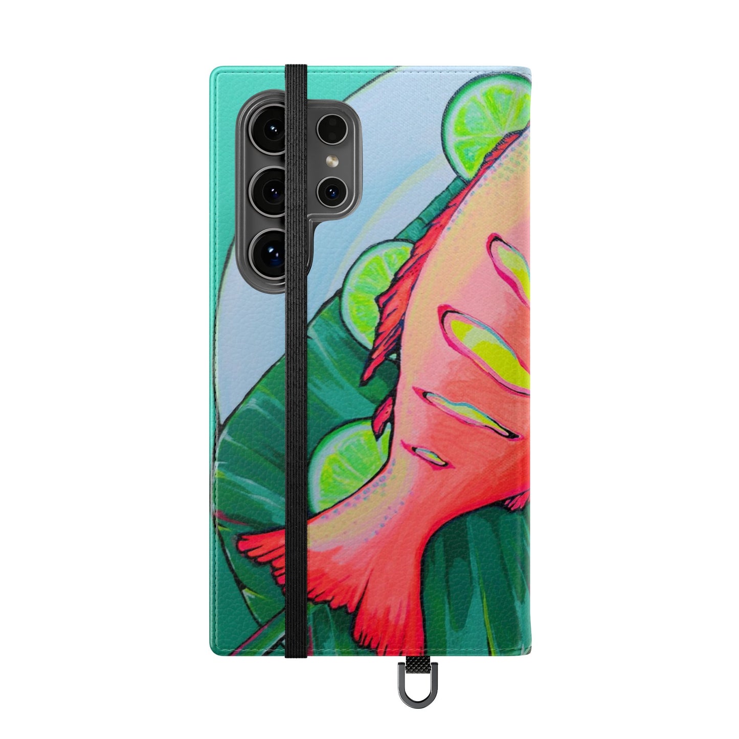 Neon Fried Fish Flip Phone Case – Wallet Cover with Card Slots