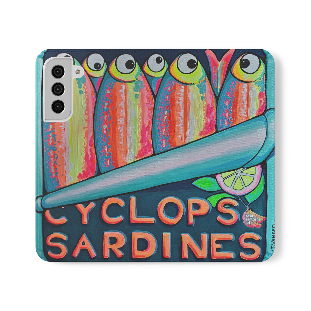 Neon Sardines Flip Phone Case – Wallet Cover with Card Slots