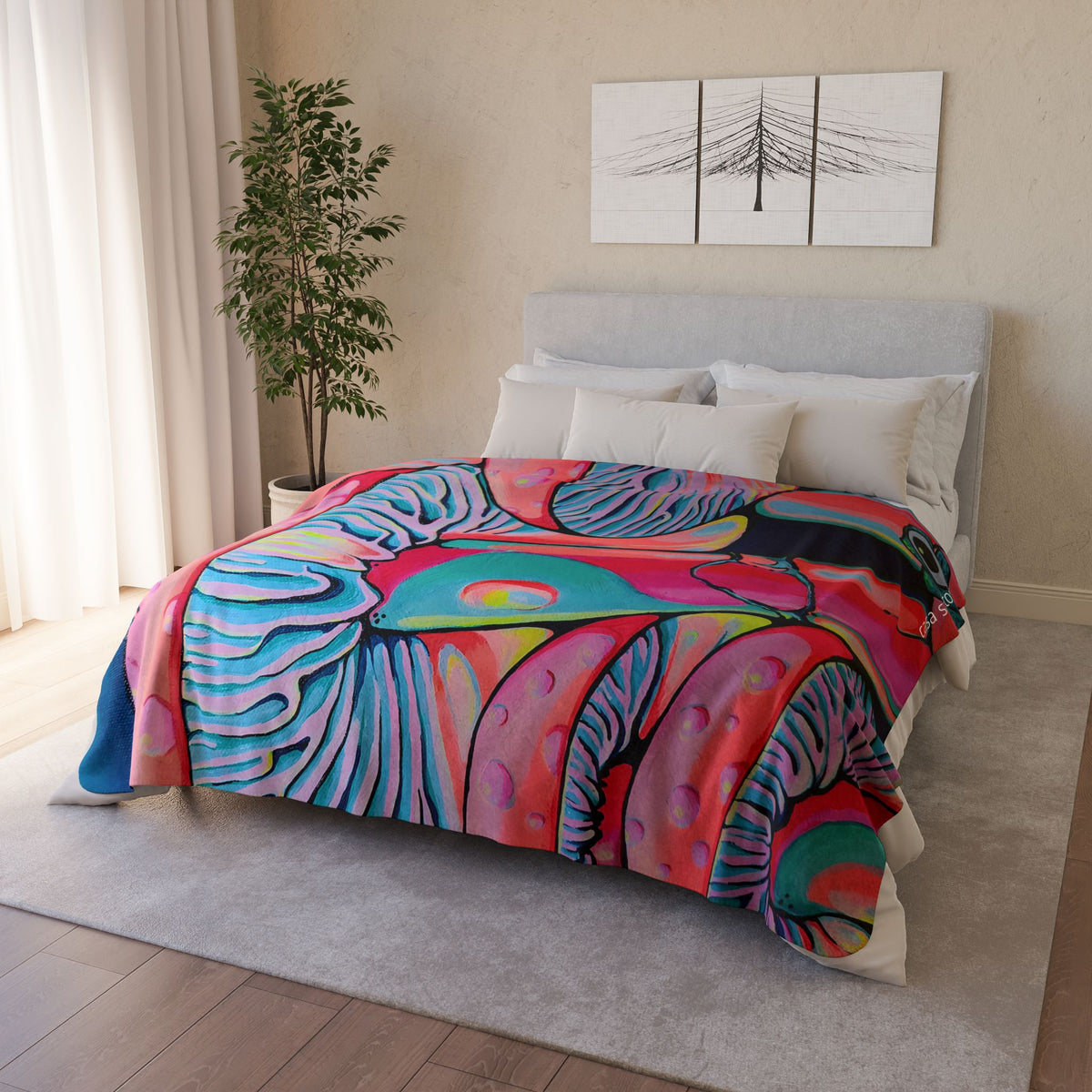Trippy Mushrooms Fleece Sherpa Blanket