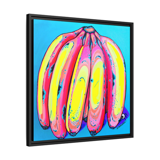 Framed Neon Fat Bananas Canvas Print