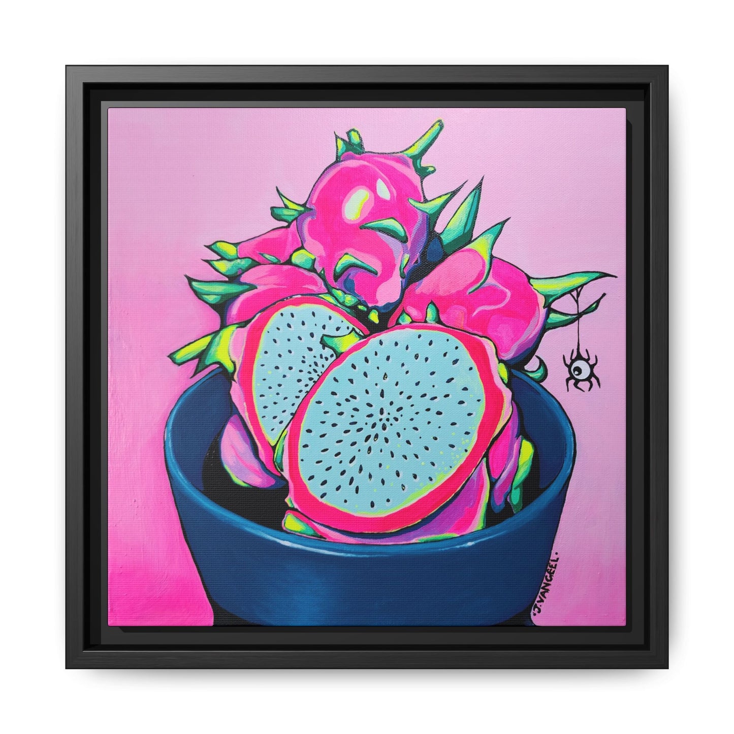 Framed Neon Pink Dragon Fruit Canvas Print
