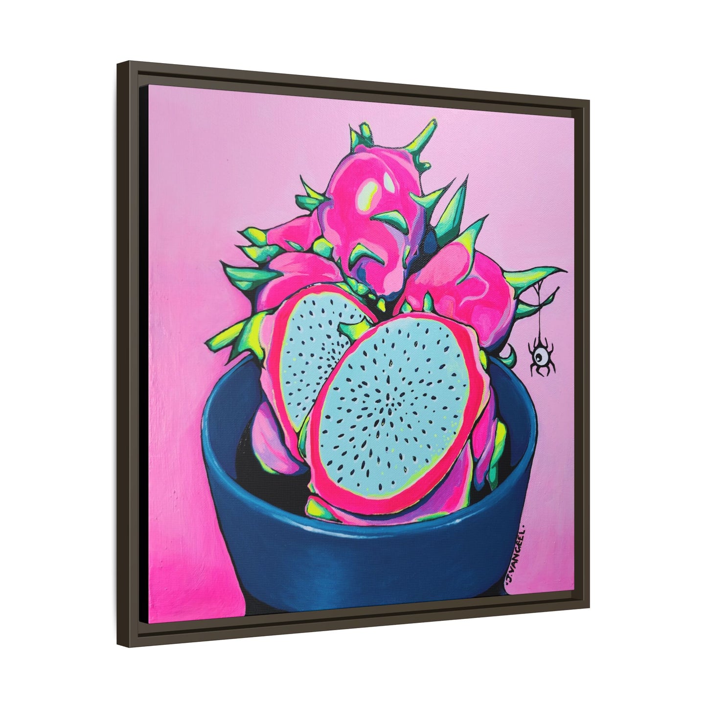 Framed Neon Pink Dragon Fruit Canvas Print