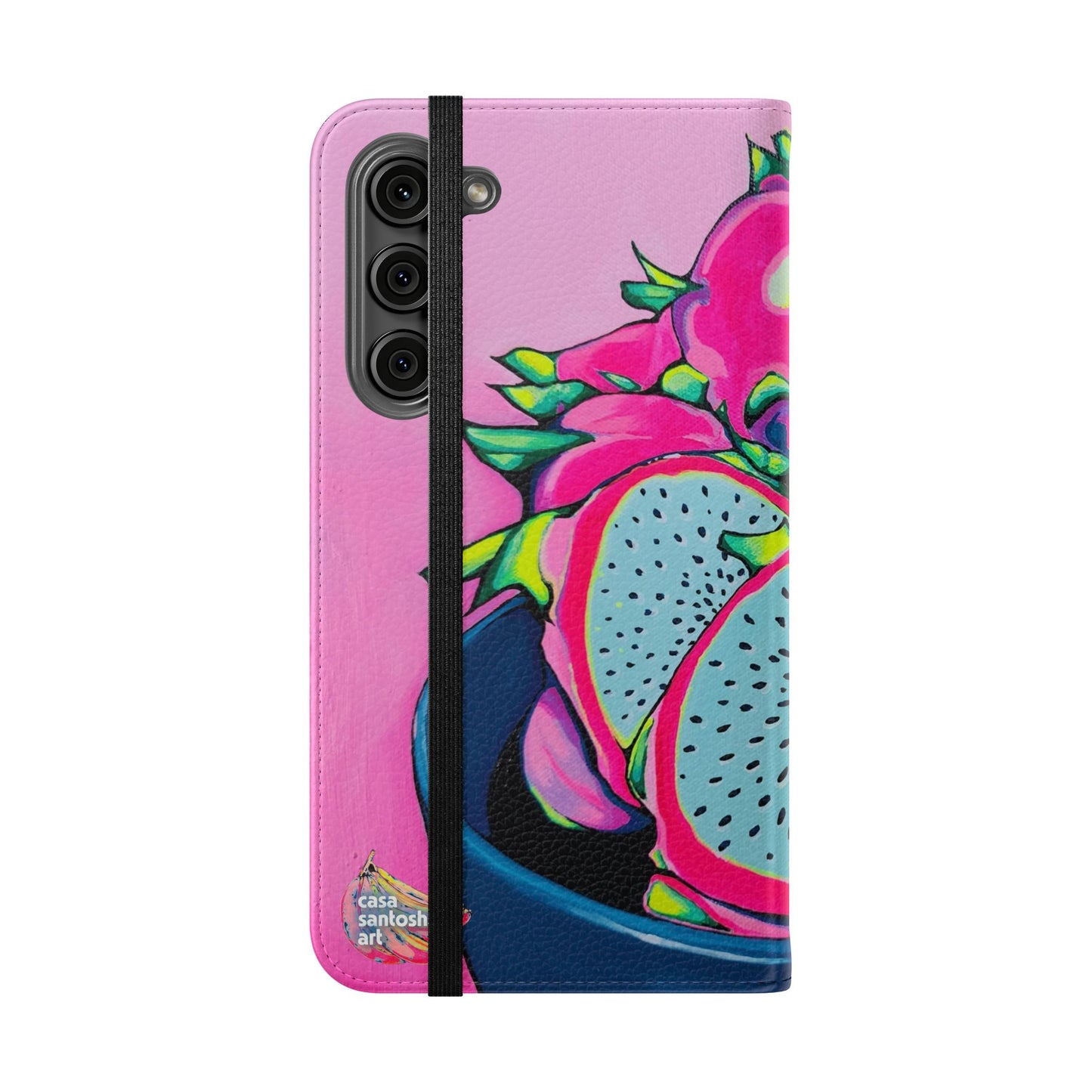 Neon Pink Dragon Fruit Flip Phone Case – Wallet Cover with Card Slots