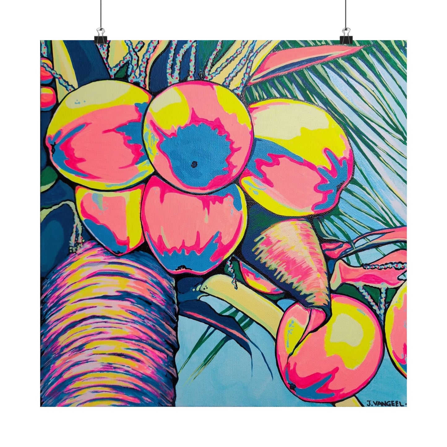 Neon Coconuts Giclée Art Poster
