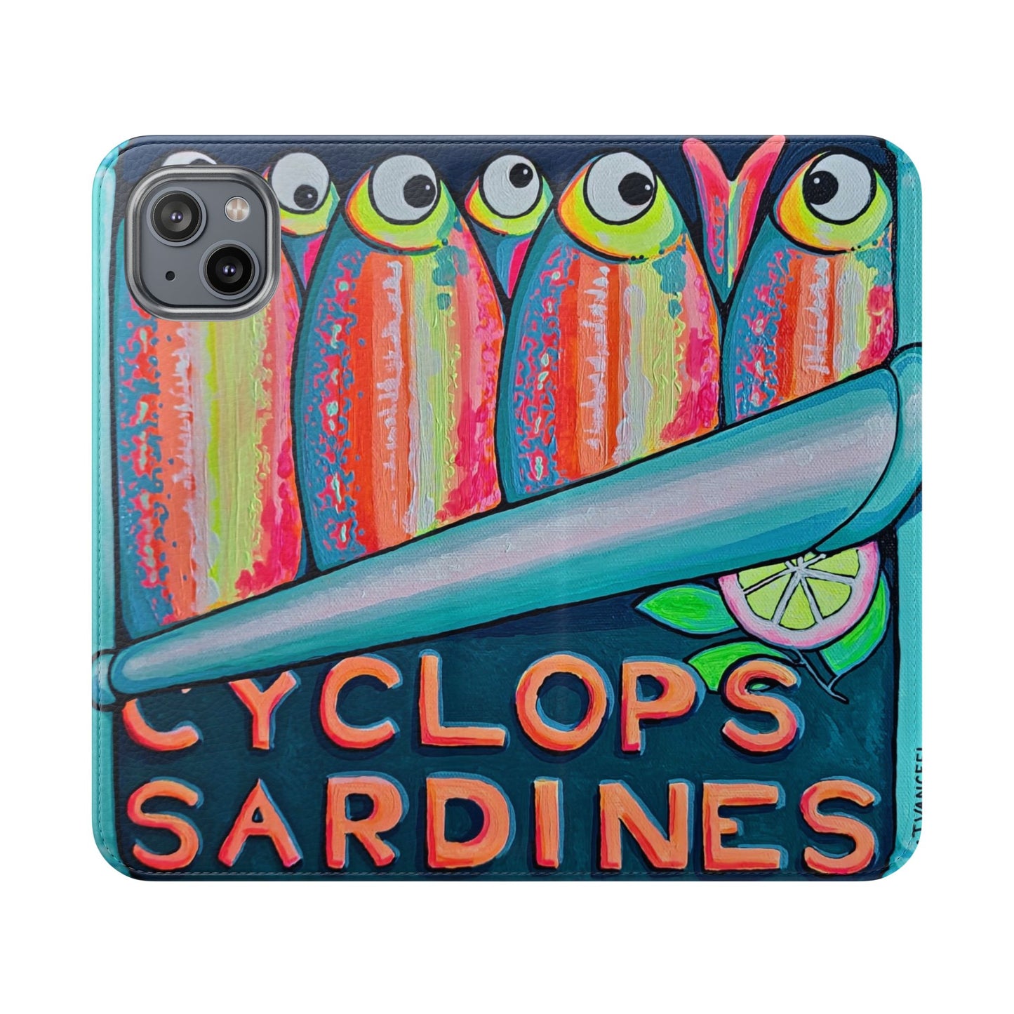 Neon Sardines Flip Phone Case – Wallet Cover with Card Slots
