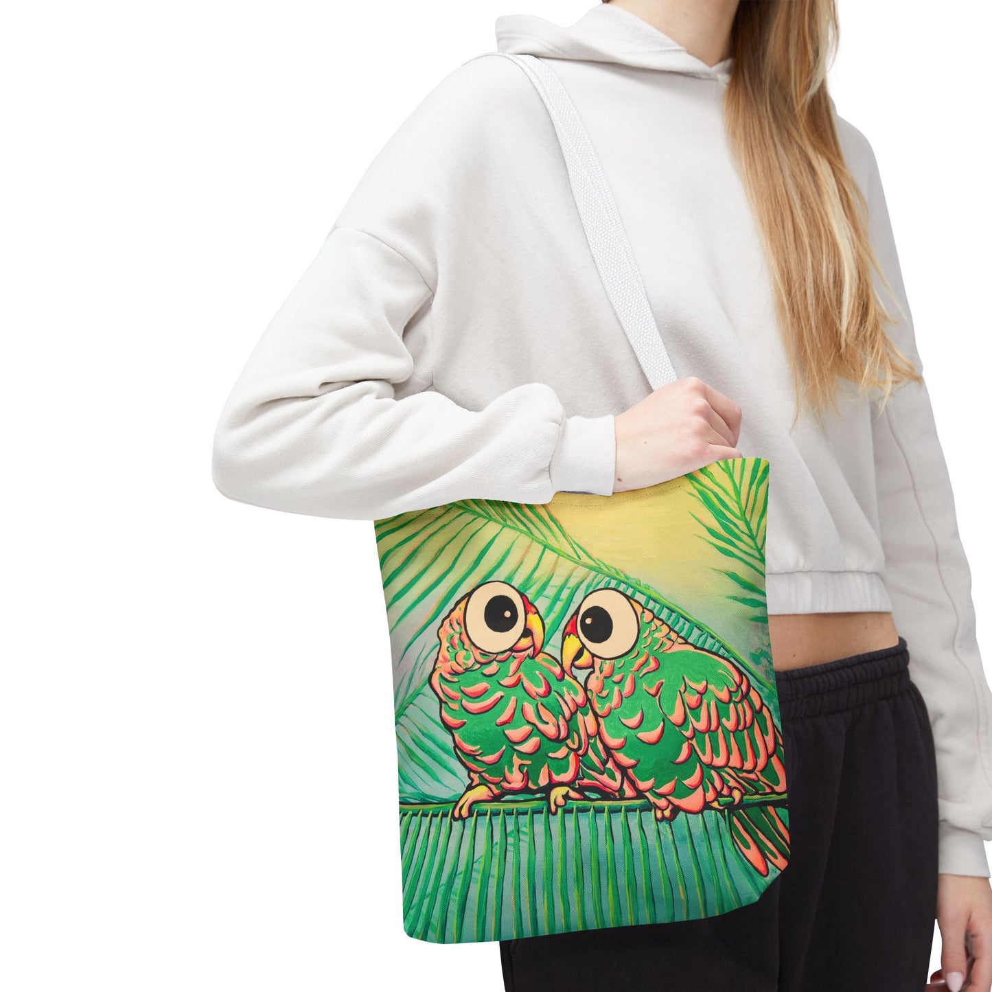 Premium Chatty Cyclops Parrots Tote Bag, Original Artist Design, Reusable Shopping Tote,  Eco-Friendly