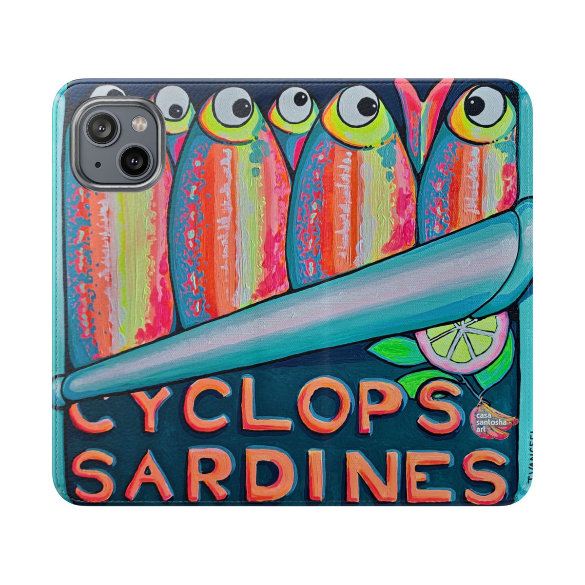 Neon Sardines Flip Phone Case – Wallet Cover with Card Slots