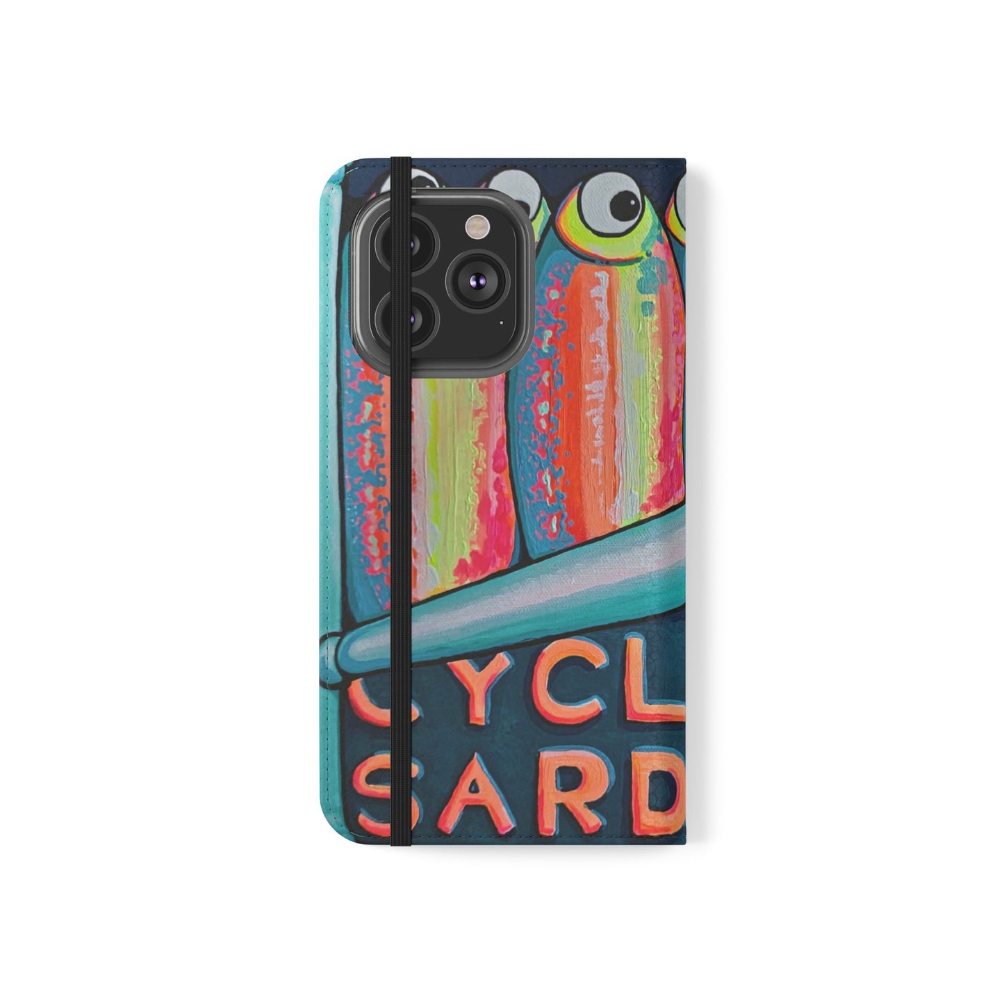 Neon Sardines Flip Phone Case – Wallet Cover with Card Slots