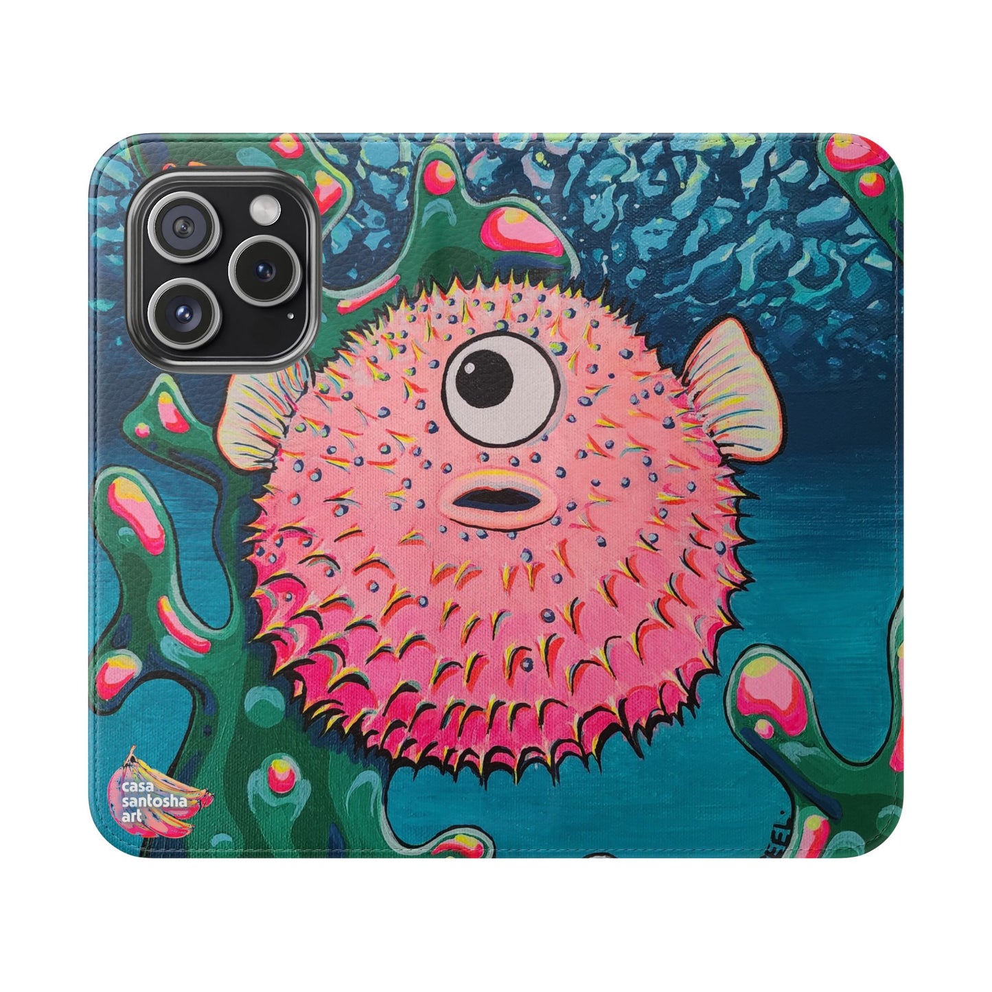Cyclops Pufferfish Flip Phone Case – Wallet Cover with Card Slots