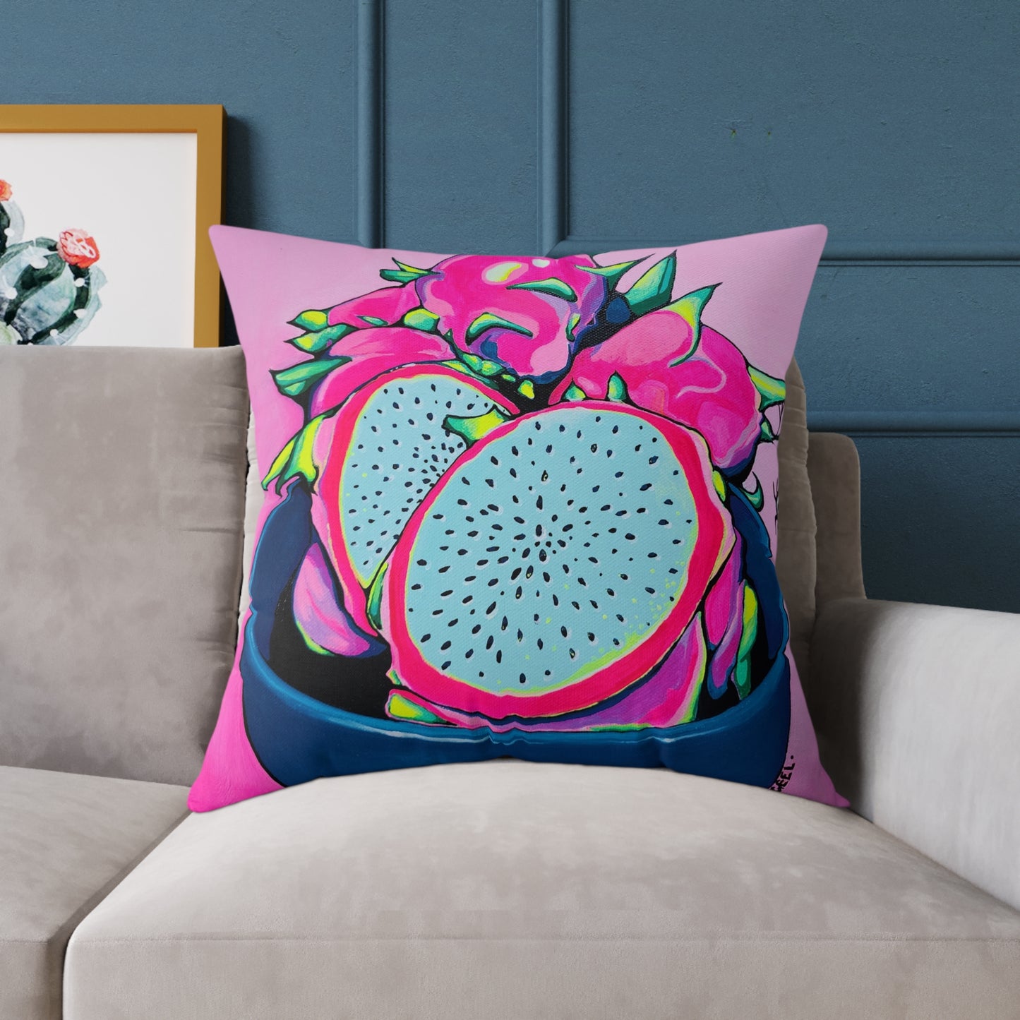 Neon Pink Dragon Fruit Art Canvas Decorative Pillow