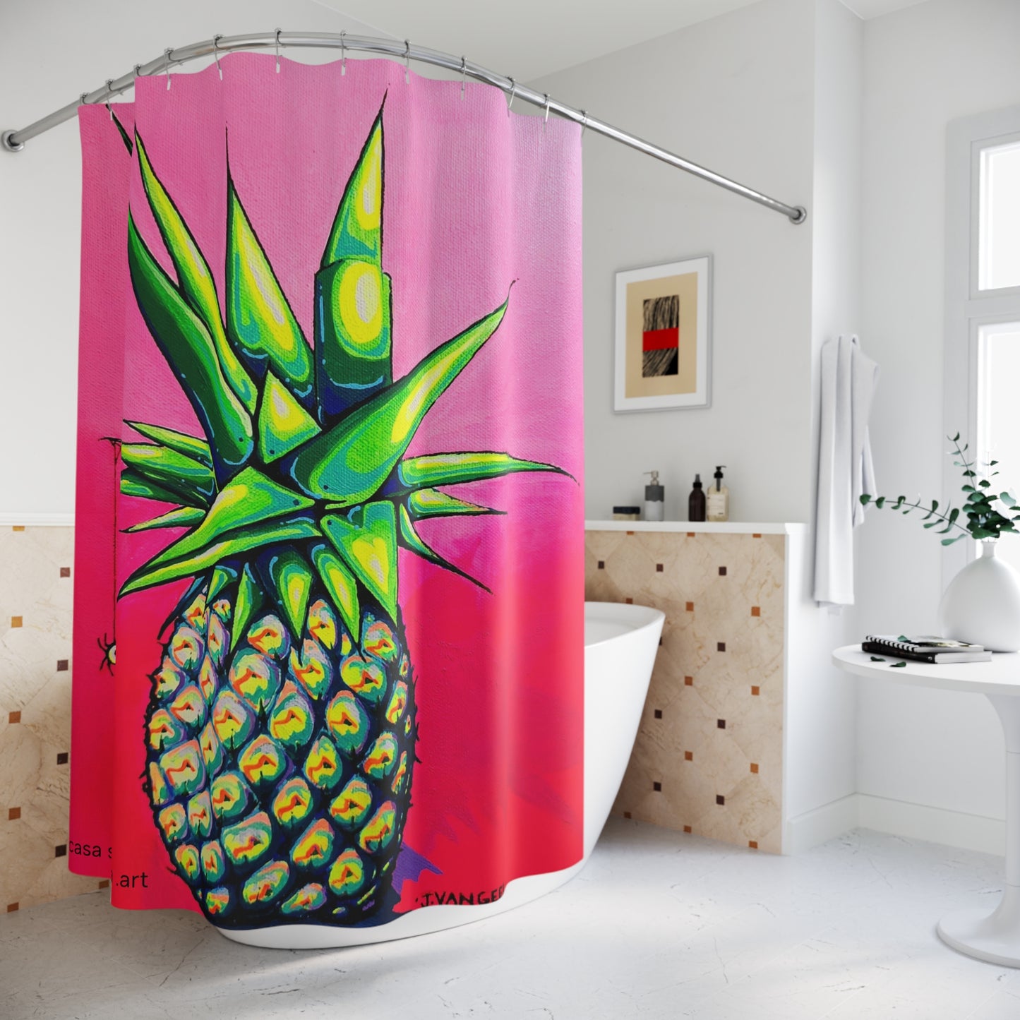 Neon Pineapple Pop Art Shower Curtain
