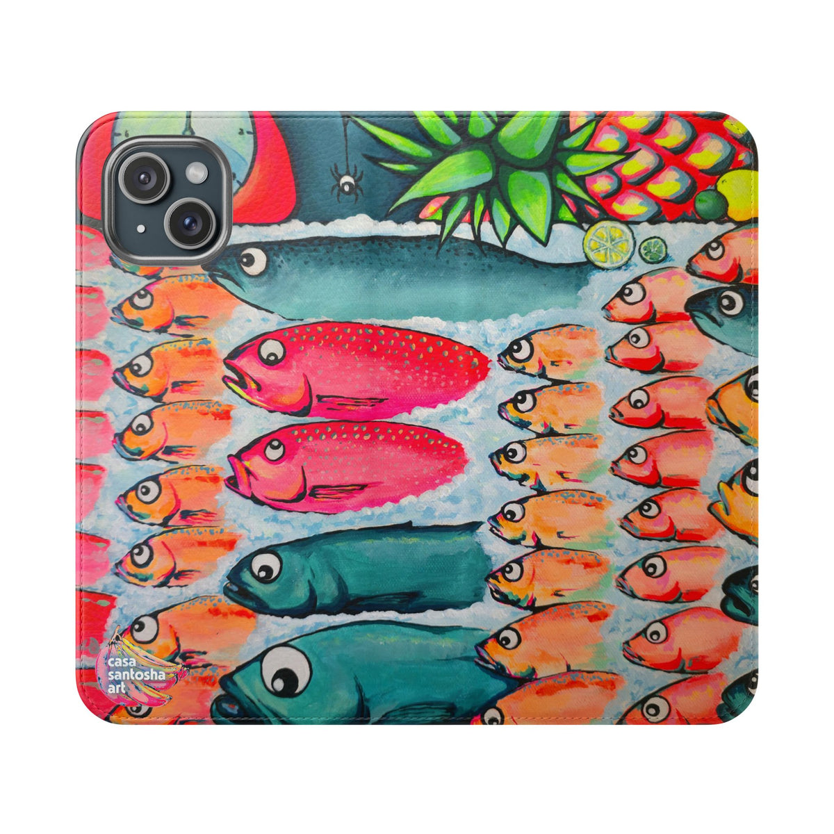 Neon Cabo Fish Market Flip Phone Case – Wallet Cover with Card Slots