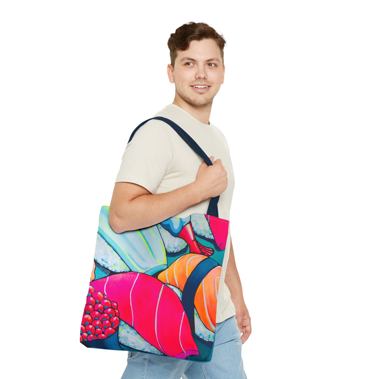 Sac fourre-tout Sushi Néon Premium, Design d'artiste original, Sac de courses réutilisable, Écologique