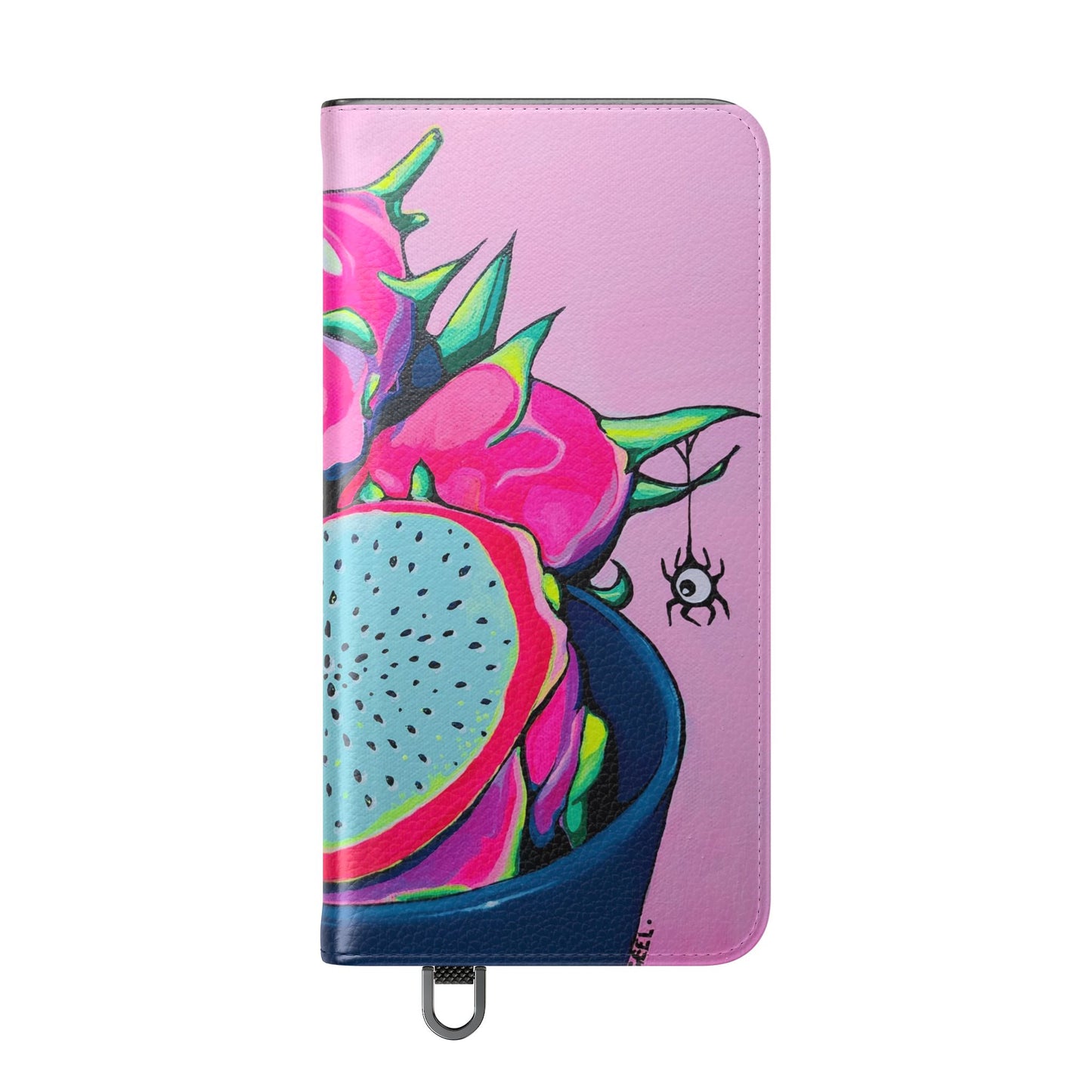 Neon Pink Dragon Fruit Flip Phone Case – Wallet Cover with Card Slots