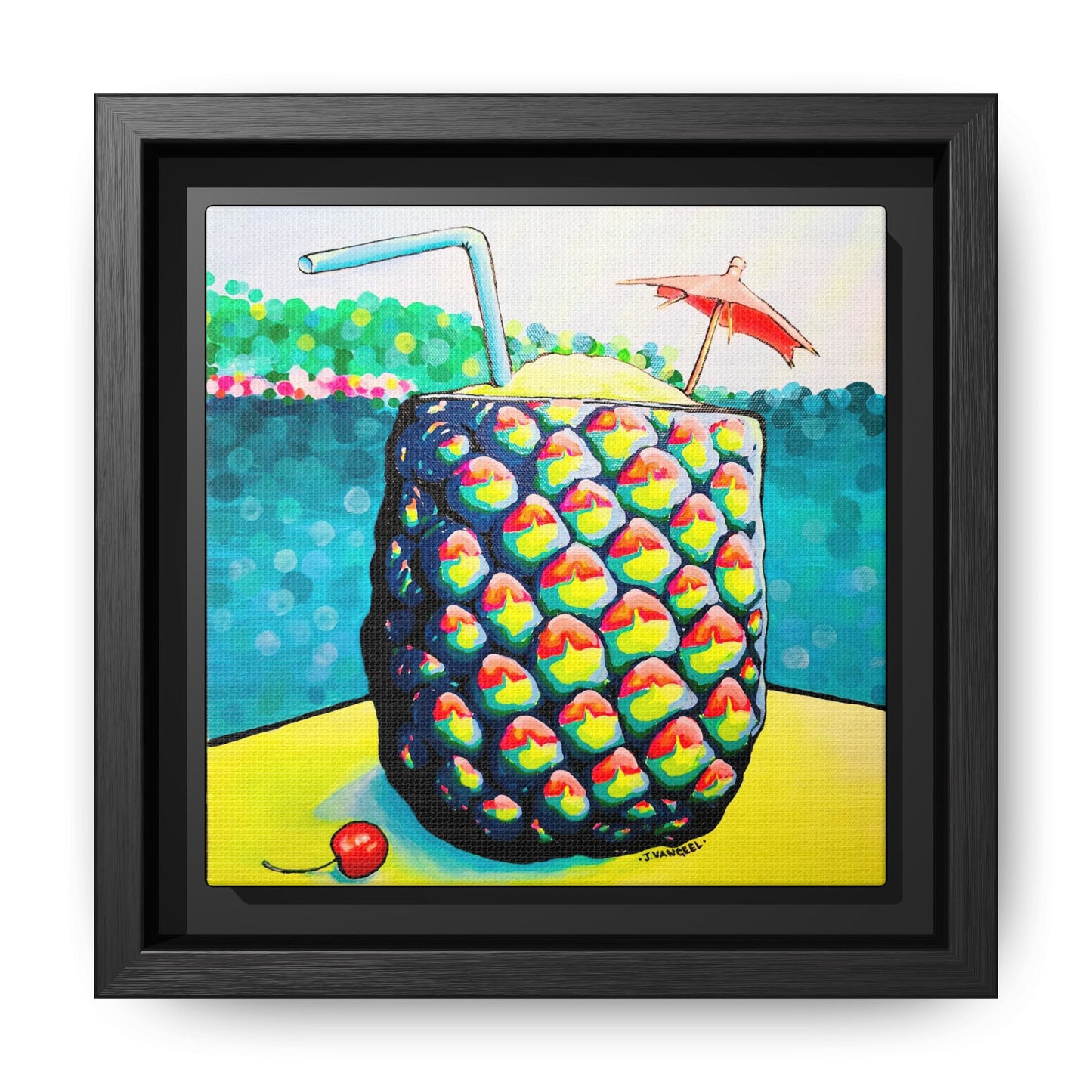 Framed Neon Piña Colada Canvas Print