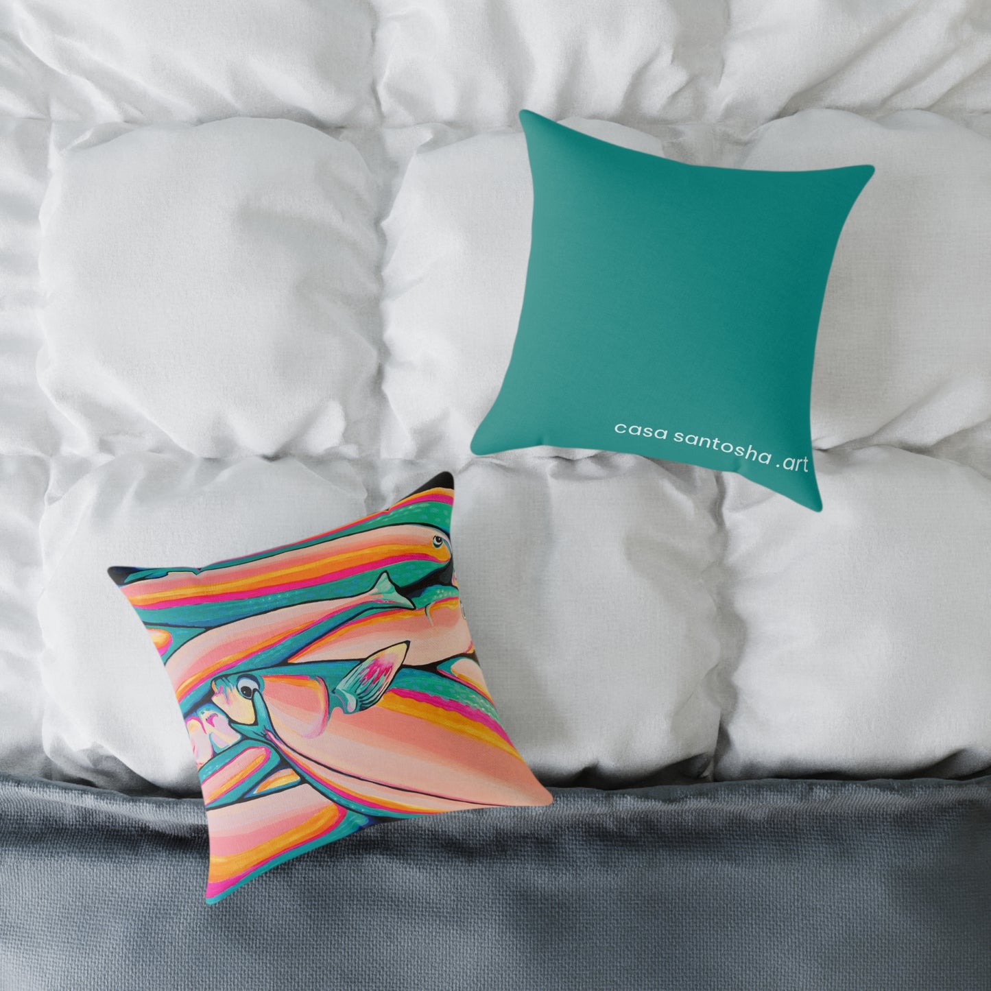 Neon Fish Art Canvas Decorative Pillow