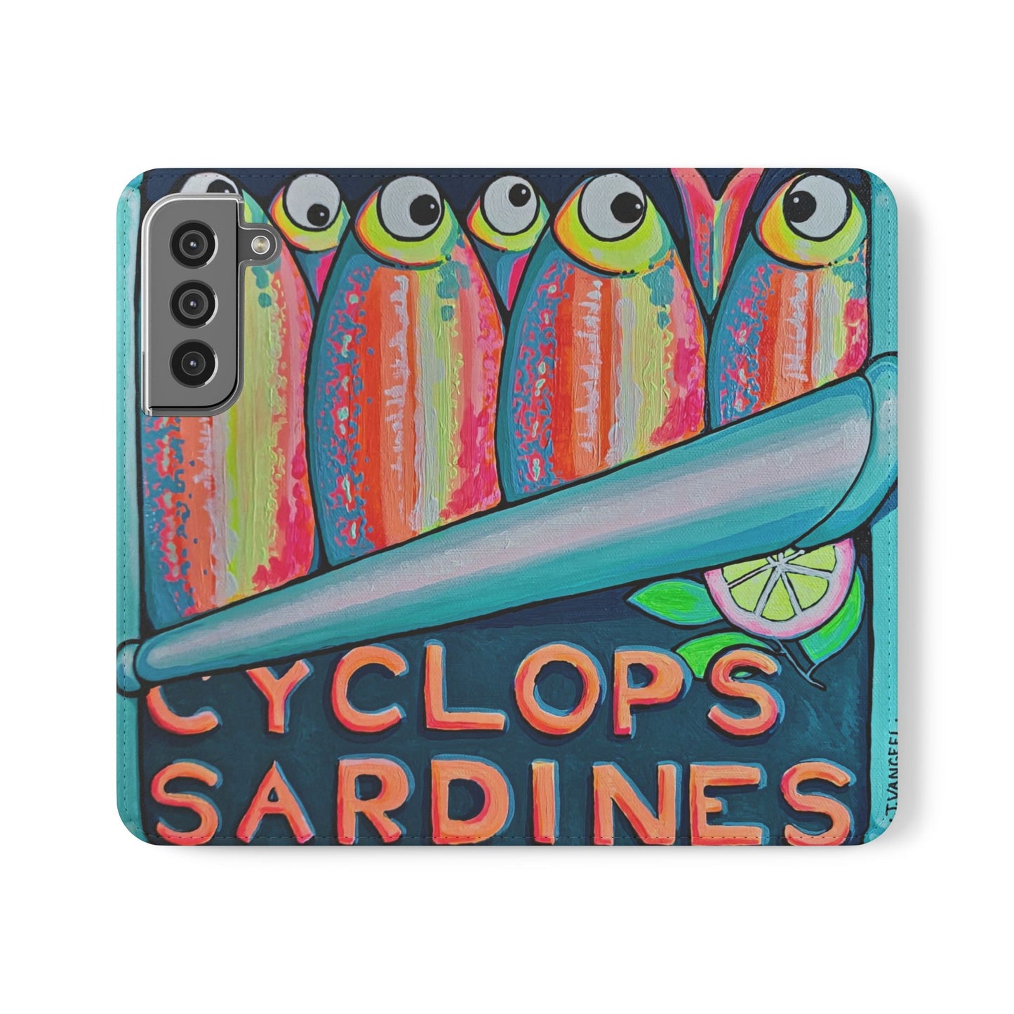 Neon Sardines Flip Phone Case – Wallet Cover with Card Slots